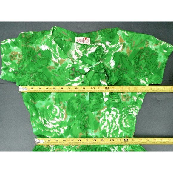 Vintage Dress 50s Floral Green Bow Vogue Women Small Pin Up Skater Rockabilly - Picture 8 of 13